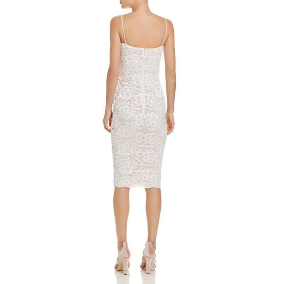 Nookie Ivory Paris Lace Midi Dress Small Bridal Cocktail Lacey Floral Mesh Sheer - Picture 3 of 11